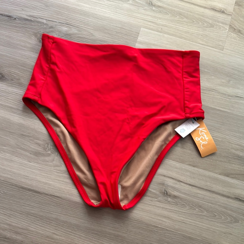 Kona Sol Red High-Waisted Bikini Bottom